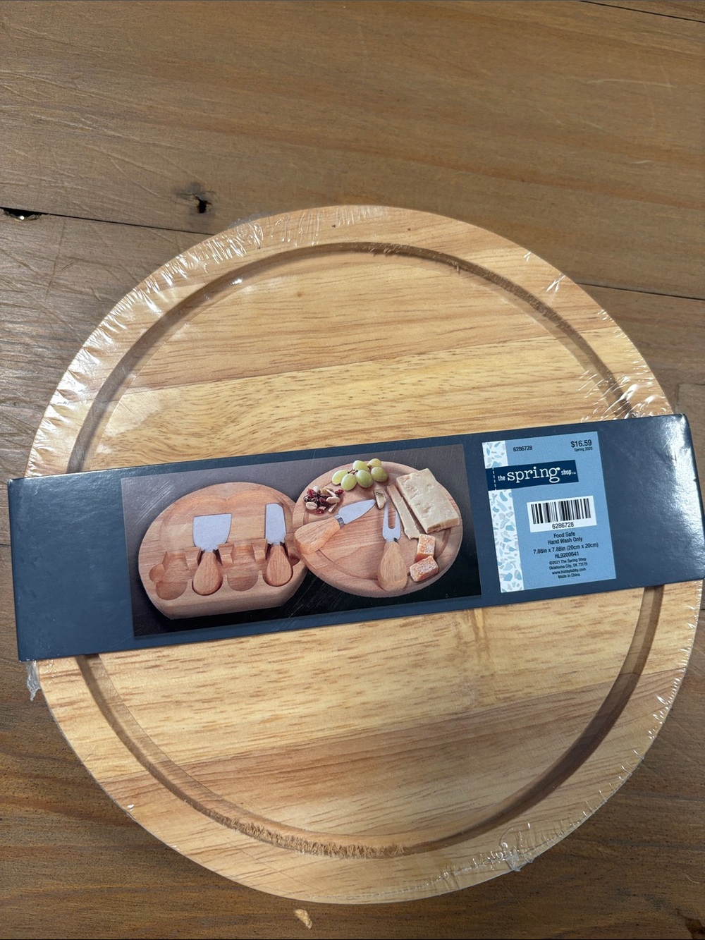 The Spring Shop Natural Wood Round Cheese Board with Cutlery Set